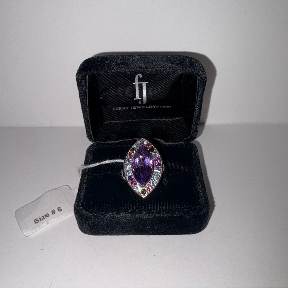 NWT 925 Sterling Silver w Amethyst Topaz Peridot Statement Ring Size 6 MSRP $249
